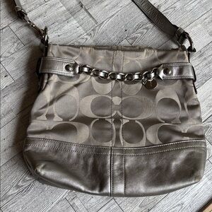 Coach Purse Signature Sateen Chain Duffle Silver